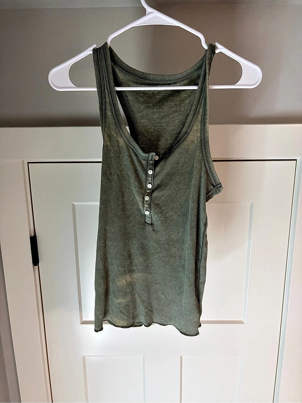 Aerie Ribbed Button-Front Tank Top, Green
